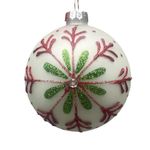 Esfera Navideña Blanca con Copo Verde y Rojo en Glitter