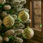 Esfera Navideña  Blanca Verde con Diseño Hojas