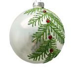 Esfera Navideña  Blanca Verde con Diseño Hojas