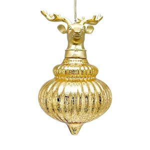 Bomba Navideña con Cabeza de Reno 10 cm Color Dorado