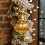 Bomba Navideña con Cabeza de Reno 10 cm Color Dorado
