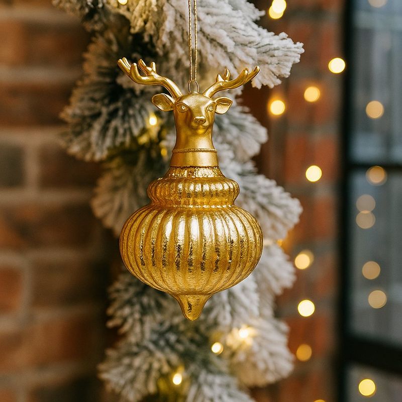 Bomba Navideña con Cabeza de Reno 10 cm Color Dorado