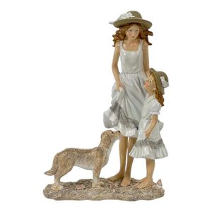 Escultura Decorativa Madre e Hija con Perro