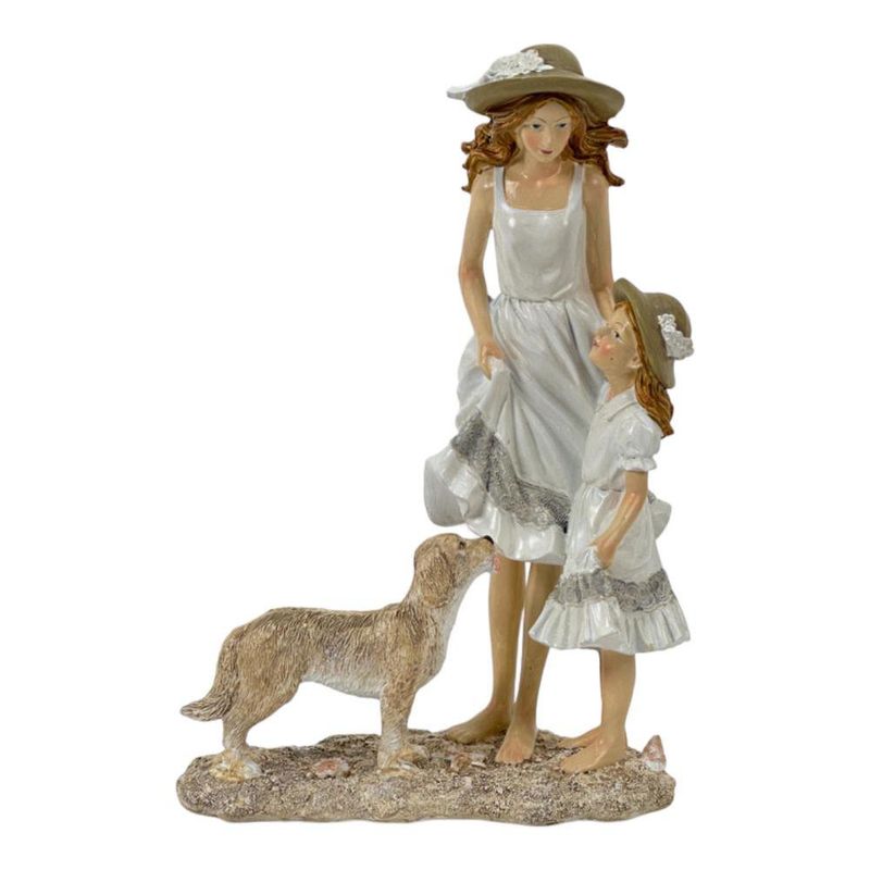 Escultura Decorativa Madre e Hija con Perro