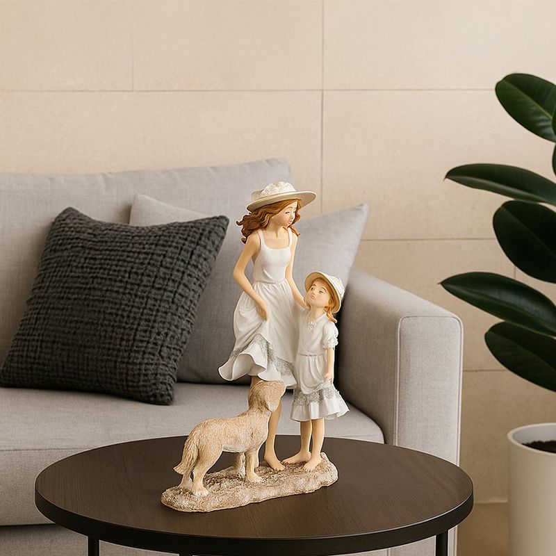 Escultura Decorativa Madre e Hija con Perro