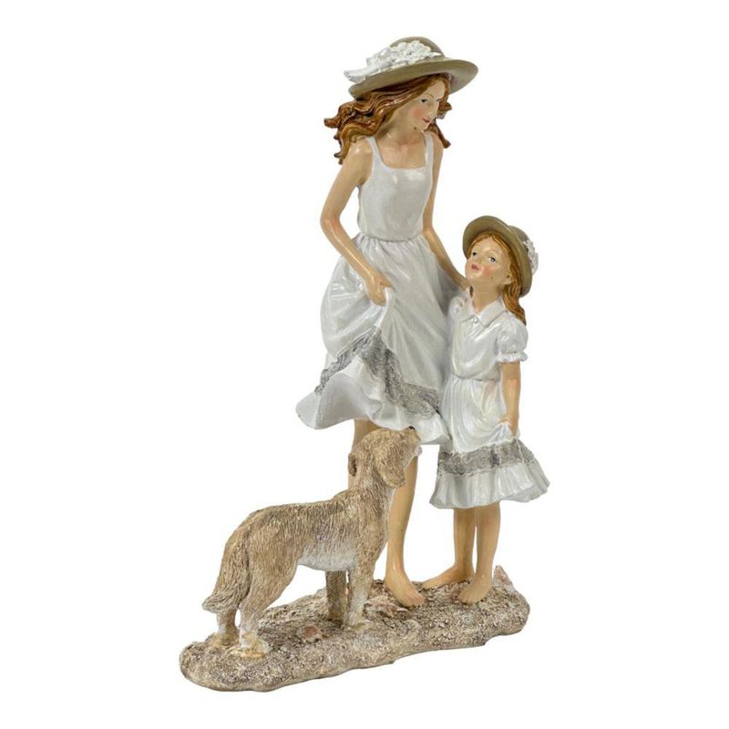 Escultura Decorativa Madre e Hija con Perro