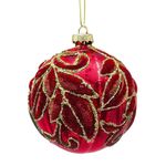 Bomba Navideña con Detalles de Hojas 10 cm Color Rojo