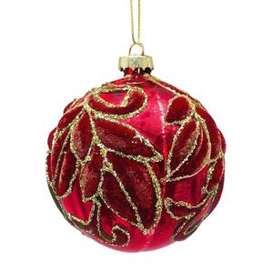Bomba Navideña con Detalles de Hojas 10 cm Color Rojo