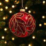 Bomba Navideña con Detalles de Hojas 10 cm Color Rojo