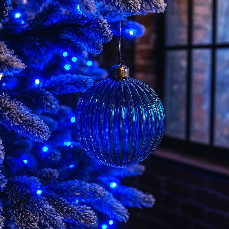 Esfera Navideña Azul Tornasol con Relieve