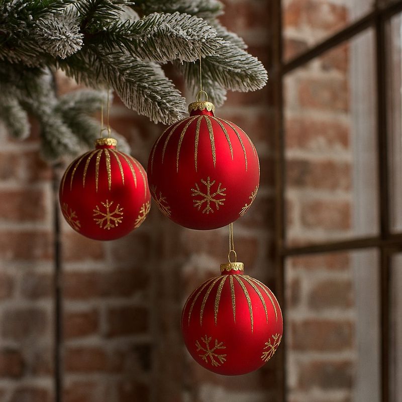 Bomba Navideña 10 cm Color Rojo con Detalles Dorados