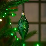 Adorno Navideño en Gota Verde con Diseño de Ramas y Perlas