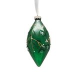 Adorno Navideño en Gota Verde con Diseño de Ramas y Perlas