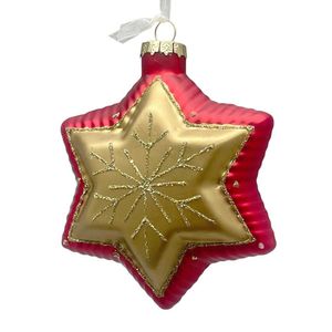 Adorno Navideño en Forma de Estrella Roja y Dorada con Glitter