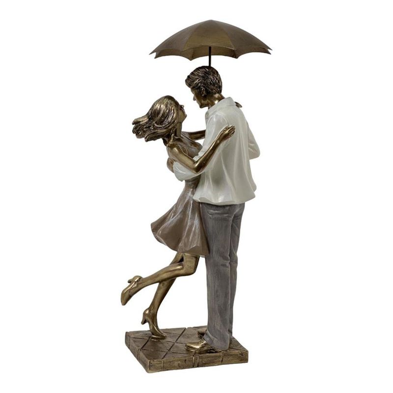 Figura Decorativa Pareja Bailando Bajo Paraguas 34Cm