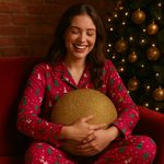 Cojín Navideño Redondo con Brillos Dorado