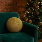 Cojín Navideño Redondo con Brillos Dorado