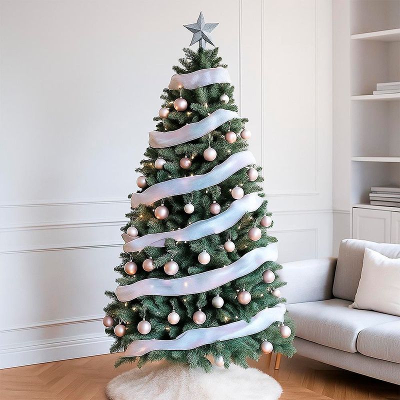 Listón Navideño Tornasol de 2.5 plg x 10 yardas Color Azul Iridiscente