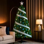 Listón Navideño de 2.5 plg x 10 yardas Color Blanco Líneas Celestes