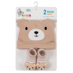 Gorro y Calcetas Oso Café 2 Pzas