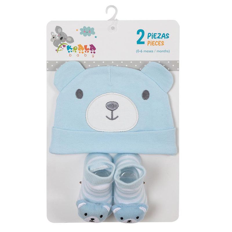 Gorro y Calcetas Oso Celeste 2 Pzas