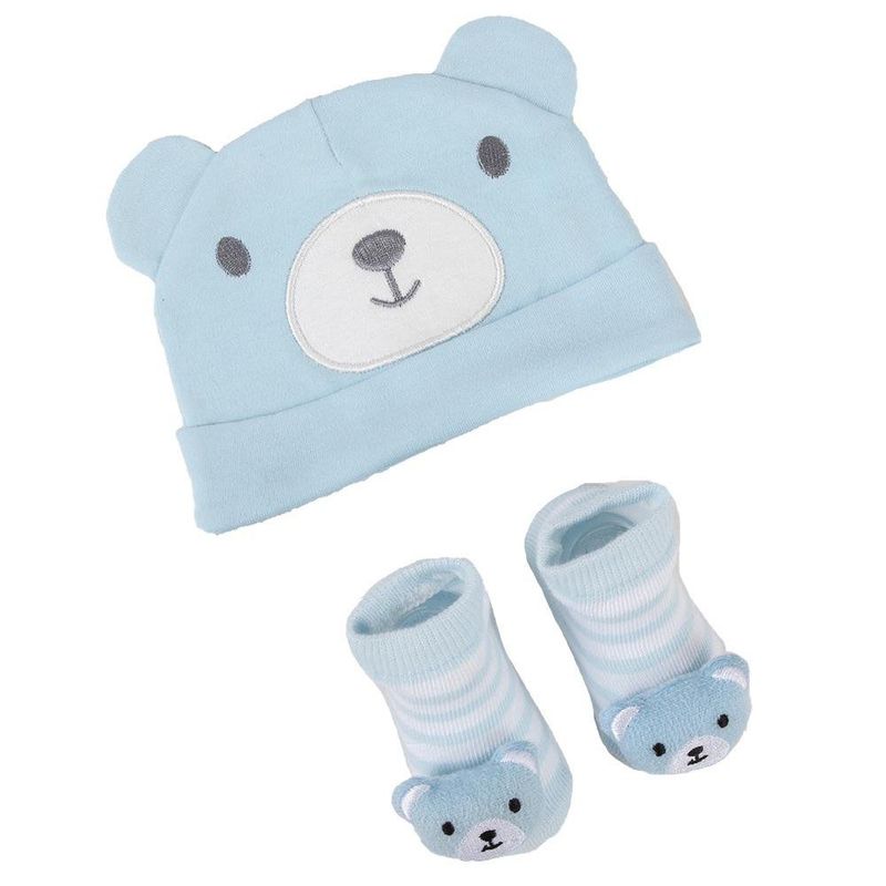 Gorro y Calcetas Oso Celeste 2 Pzas