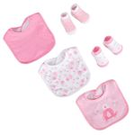 Set Baberos y Calcetas Elefante Rosa 5 Pzas