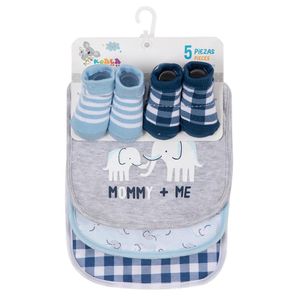 Set Baberos y Calcetas Elefantes 5 Pzas