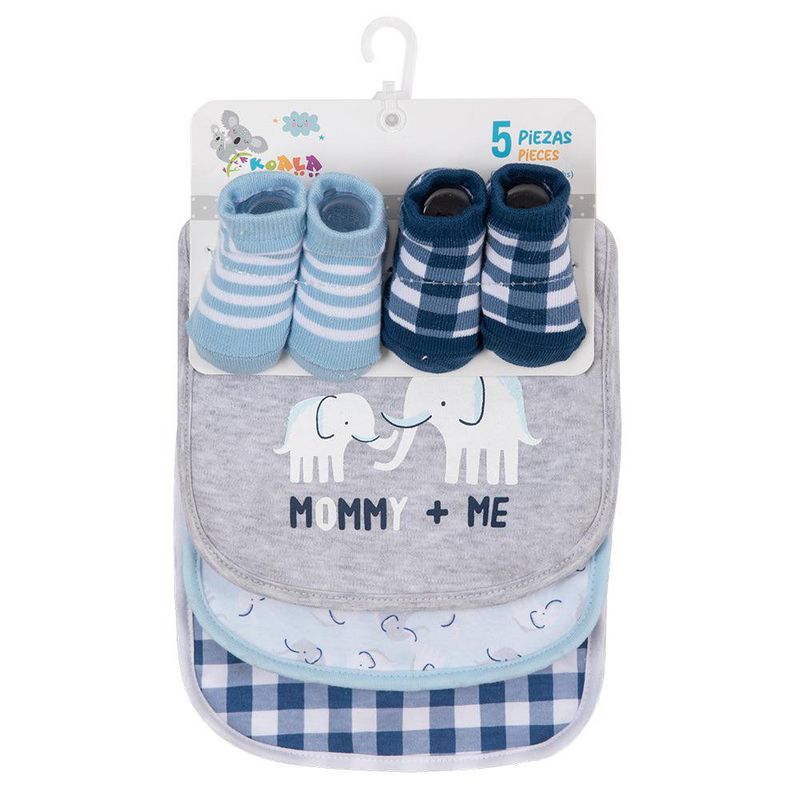 Set Baberos y Calcetas Elefantes 5 Pzas