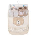 Set Baberos y Calcetas Oso Café 5 Pzas