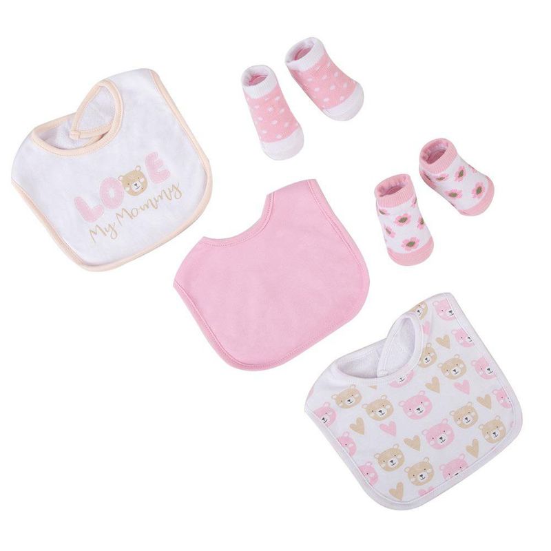 Set Baberos y Calcetas Love Rosa 5 Pzas