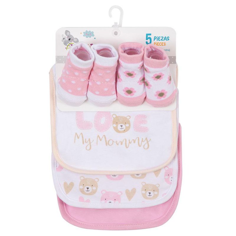 Set Baberos y Calcetas Love Rosa 5 Pzas