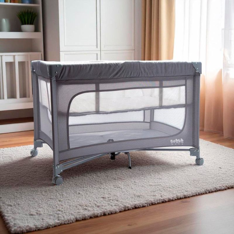 Corral Cuna de 2 Niveles Gris