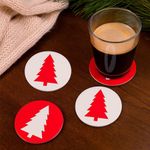 Set de 4 Portavasos Diseño con Árbol Rojo y Blanco