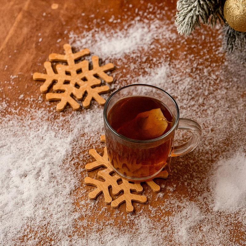 Set de 4 Portavasos Diseño Copos de Nieve