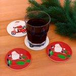 Set de 4 Portavasos Diseño Santa en Motoneta y Avioneta