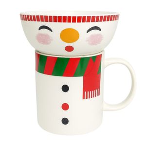 Set de Taza y Tazón de Muñeco de Nieve