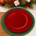 Plato Base Navidad Relieve Rojo 33 Cm