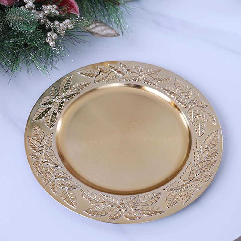 Plato Base Navidad Muérdago Dorado 33 Cm