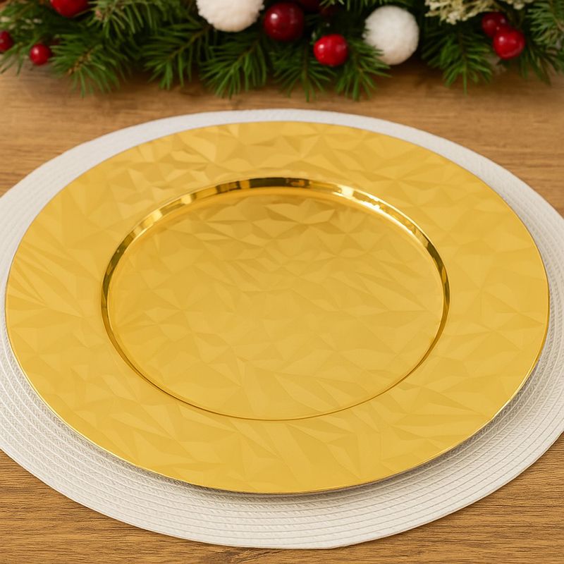Plato Base Navidad Relieve Dorado 33 Cm