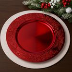 Plato Base Navidad Muérdago Rojo 33 Cm