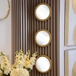 Set de 3 Espejos Redondos con Marco Dorado en Relieve