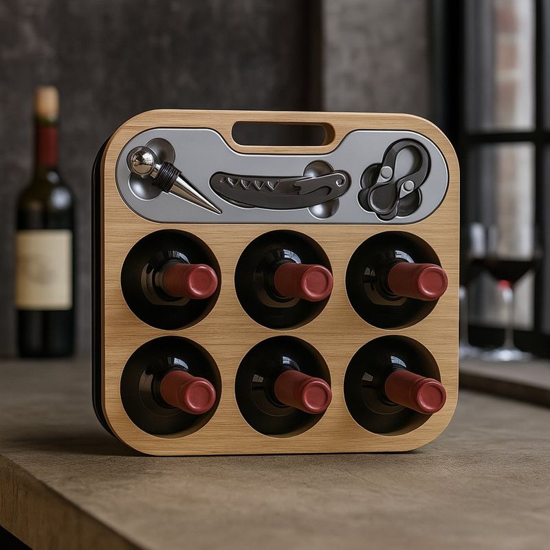Set de Accesorios para Vino con Porta Botellas Plegable