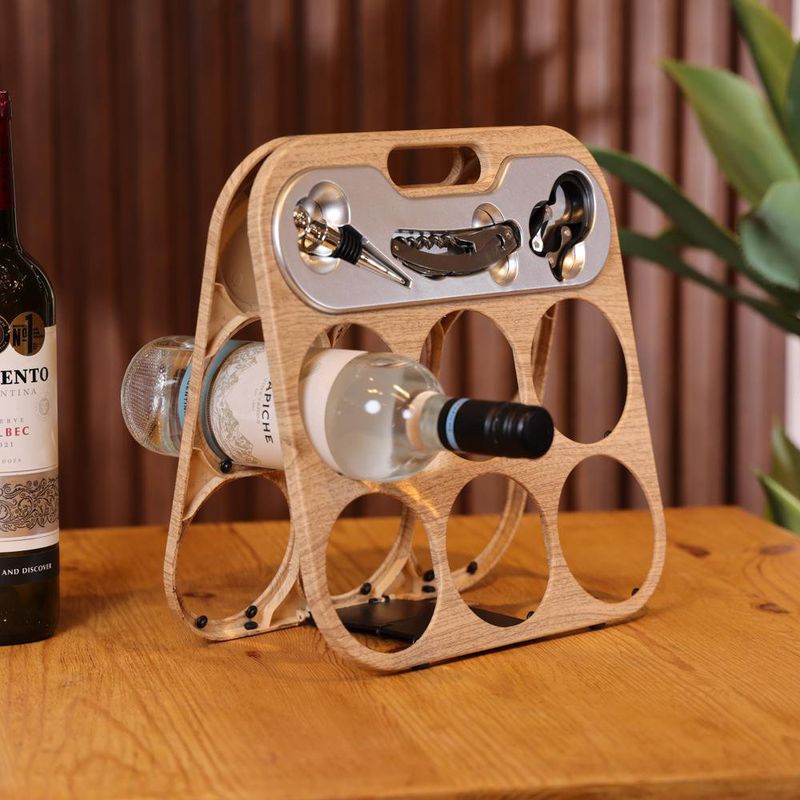 Set de Accesorios para Vino con Porta Botellas Plegable