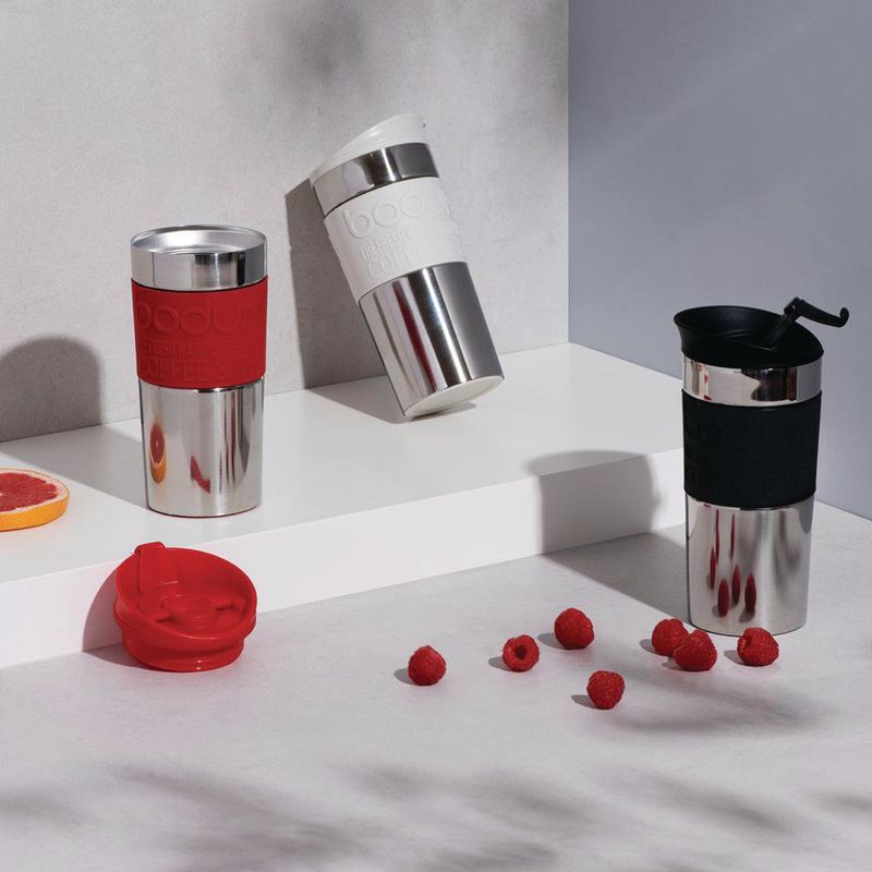 Pocillo Térmico Plateado Con Rojo 12 Oz - Bodum