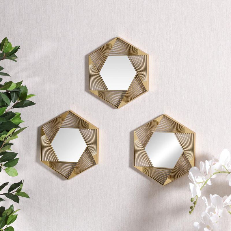 Set de Espejos Hexagonales Marco Metálico