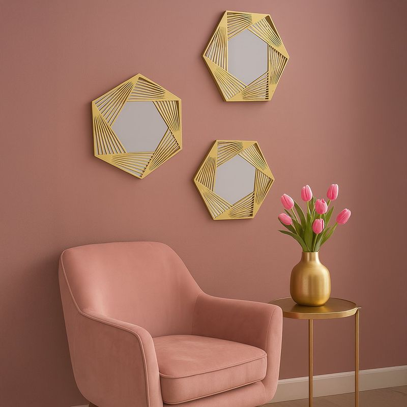 Set de Espejos Hexagonales Marco Metálico