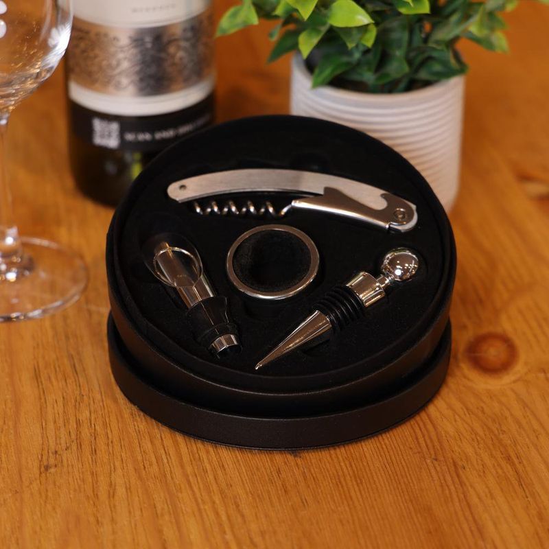 Set de Accesorios para Vino en Estuche Redondo Elegante
