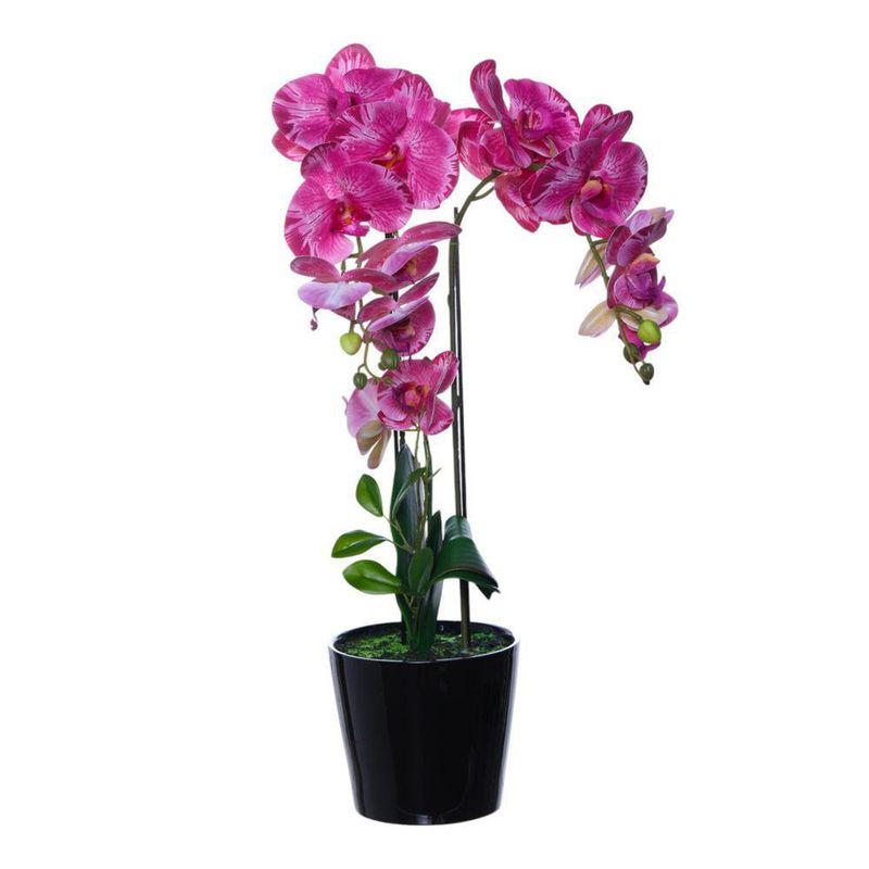 Orquídea Artificial Fucsia con Maceta Negra