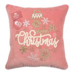 Cojín Navideño Rosa con Copos Dorados